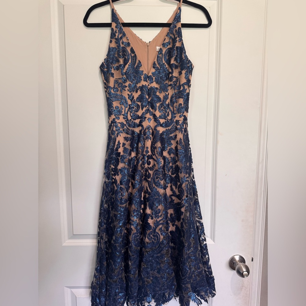 Dress the Population Blue Sleeveless A-Line Cocktail Dress